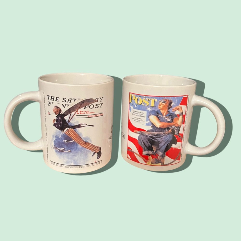 Saturday Evening Post Norman Rockwell Patriotic Collection Coffee Mugs. Set of 2